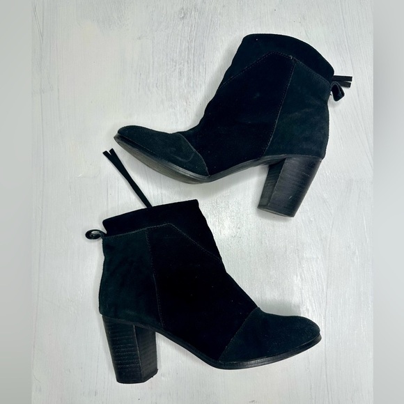 TOMS Suede Black Booties Women’s 6.5 Zip Ankle Boots Chunky Block Heel - Picture 4 of 10